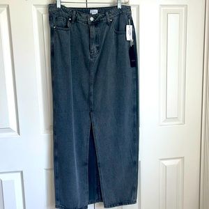 NWT- west of Melrose Jean maxi skirt w/ front slit. Sz. 28, gray